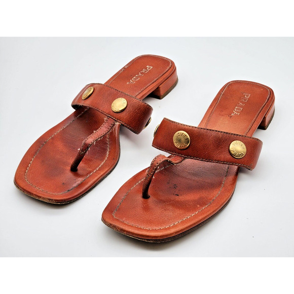 Vintage Prada Orange Leather Thong Sandal Women Size 40 - Picture 1 of 13